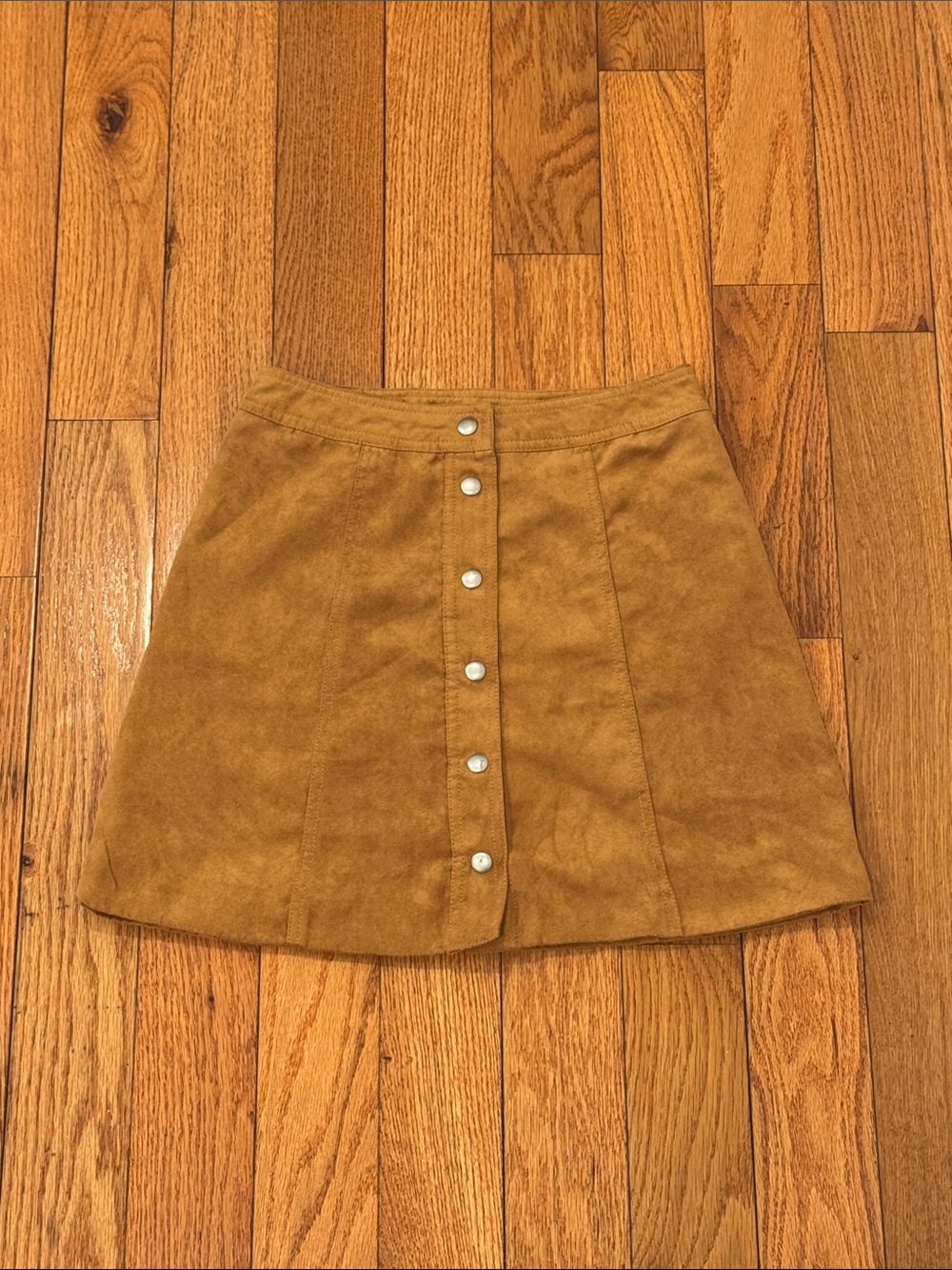 Divided Faux Suede Button Down Mini Skirt